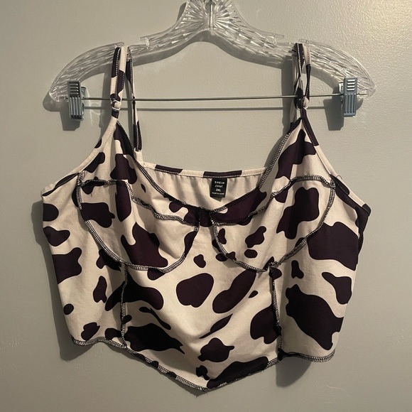 Cow Print Women’s Cami Crop Top Size 3XL Contrast Stitch Corset Soft Approx XL - Picture 7 of 16